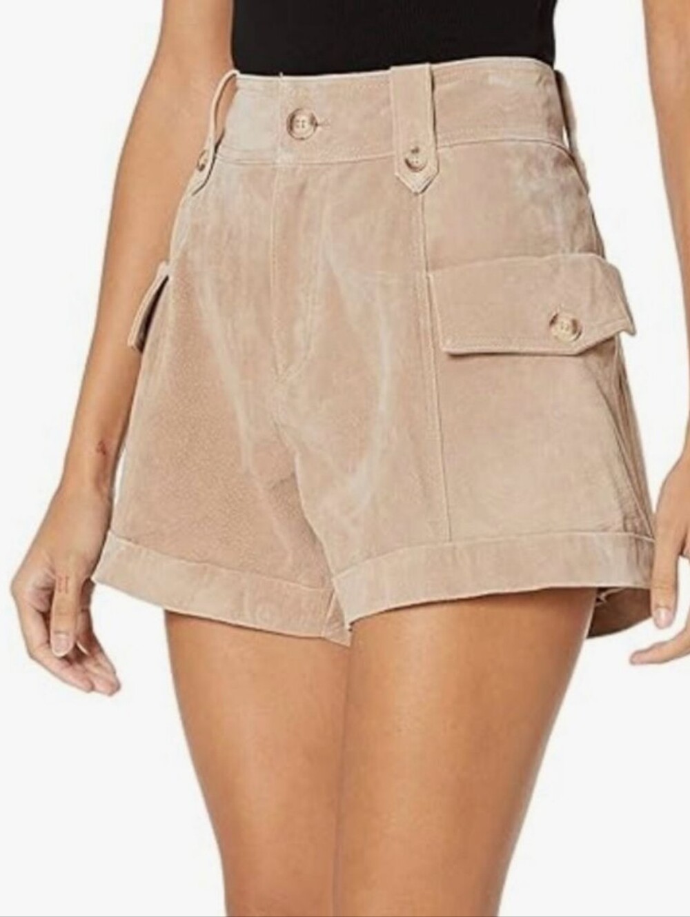 BLANKNYC Bare It All Genuine Suede Cargo Shorts Tan High Rise Size 31 NWT